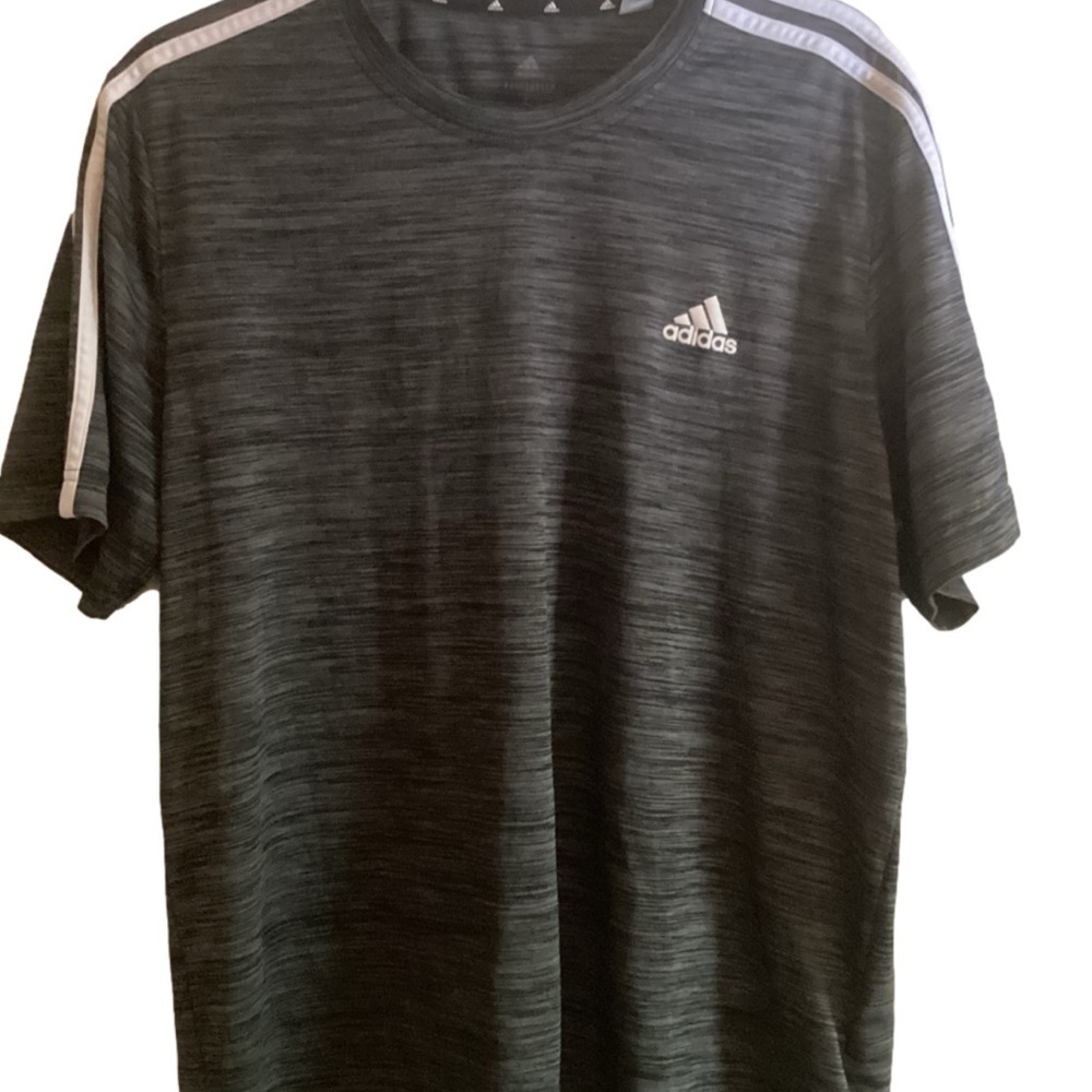 Adidas Prime Green Aero Ready Gray Tee White Triple Stripe & Logo. Size L